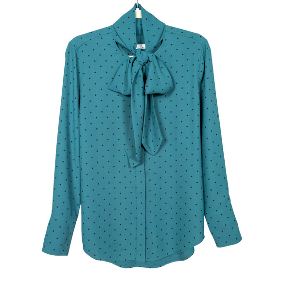EQUIPMENT Luis Tie Neck Blouse Button Front Green Black Polka Dot Women's Medium - Picture 1 of 4